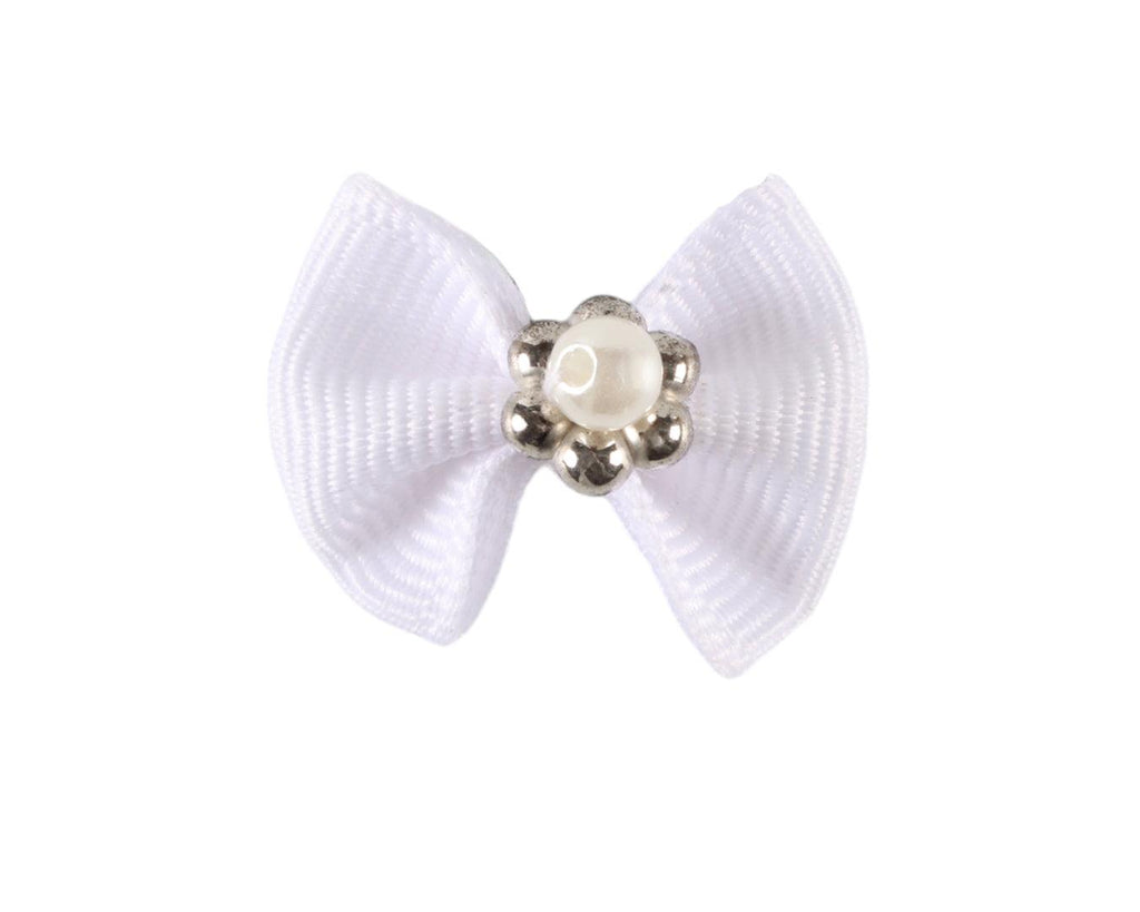 Fancy Show Bows - White w/Pearl