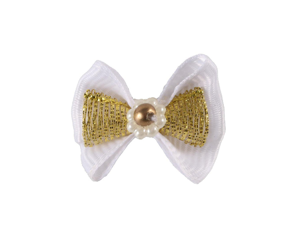 Fancy Show Bows - White w/Gold