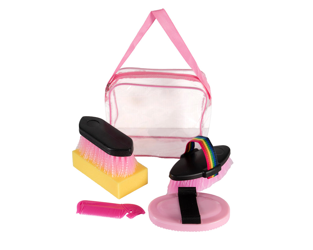 Happy Horse Grooming Kit Adults - A complete grooming kit for adults, including a body brush, dandy brush, rubber curry comb, sponge, and mane & tail comb. Shop at Greg Grant Saddlery Outlet for the best prices on everyday essentials.