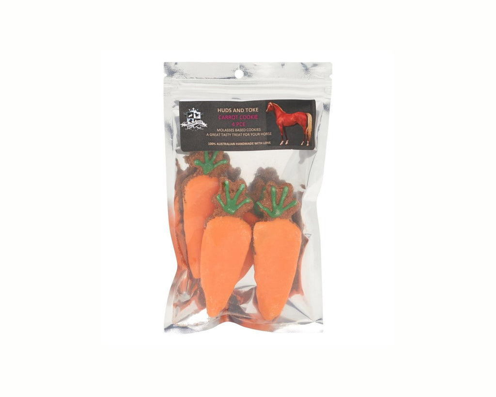 Happy Horse Training Treats - Carrot Shape Cookies: Handmade and decorated carrot-shaped horse treats. Sold in a pack of 4.