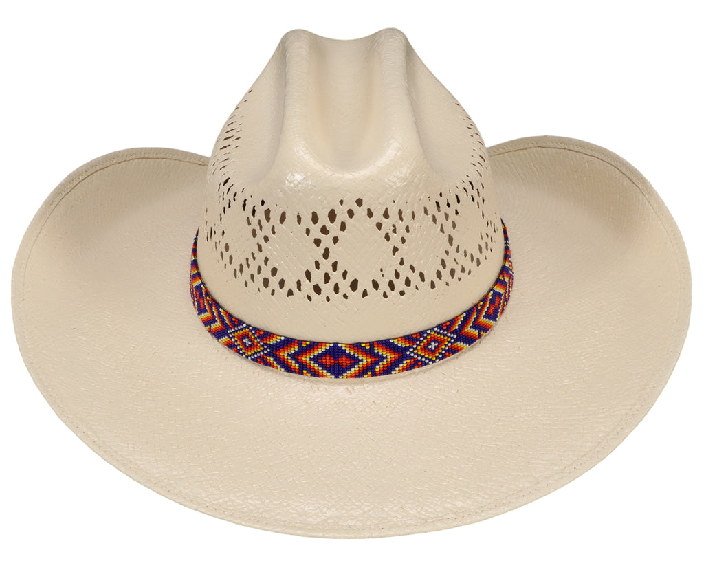 Fort Worth Beaded Hat Band in Blue Aztec Design making the perfect addition to any western hat
