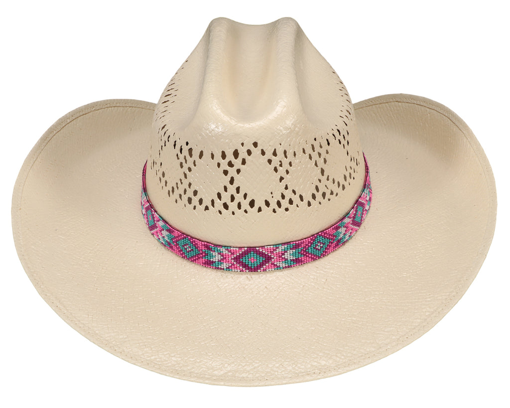 Fort Worth Beaded Hat Band in Pink Aztec Design - this hat band is sure to turn heads and spice up any hat