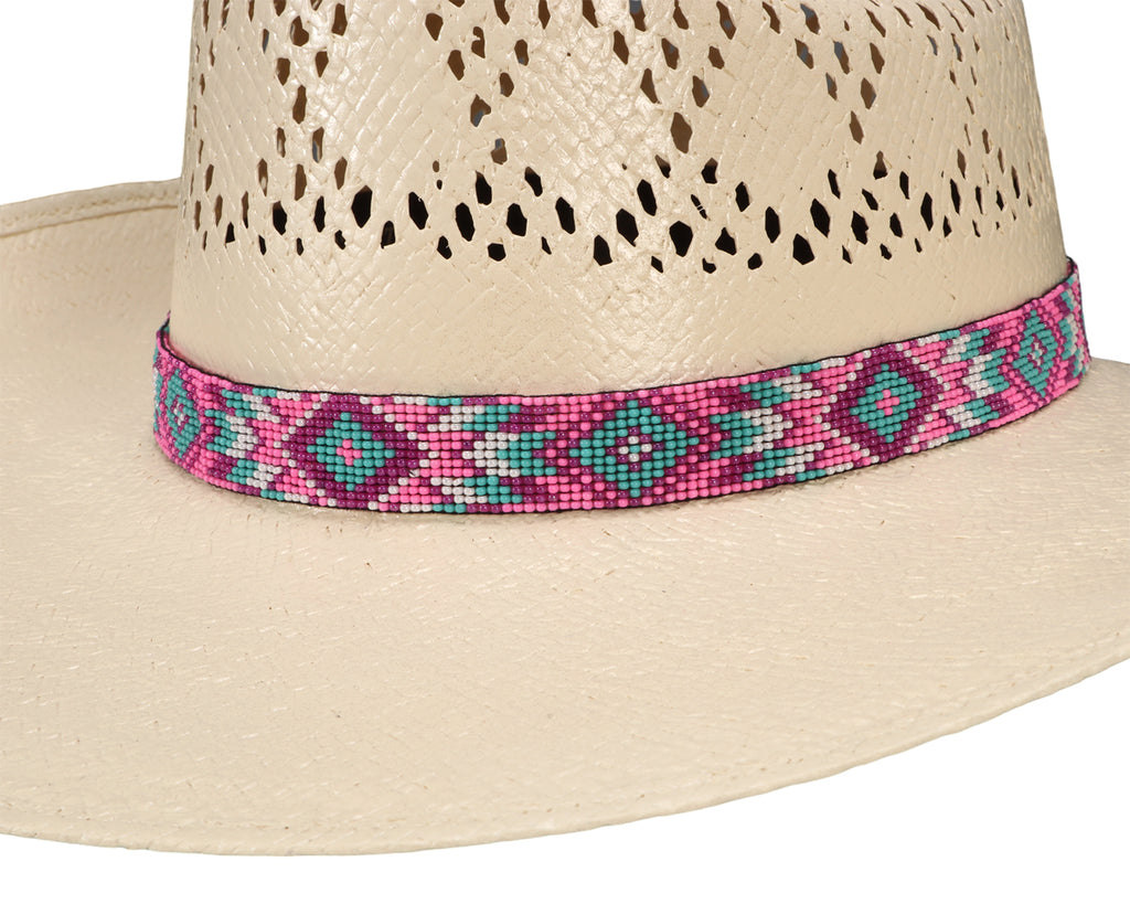 Fort Worth Beaded Hat Band in Pink Aztec Design - the perfect accessory for any hat