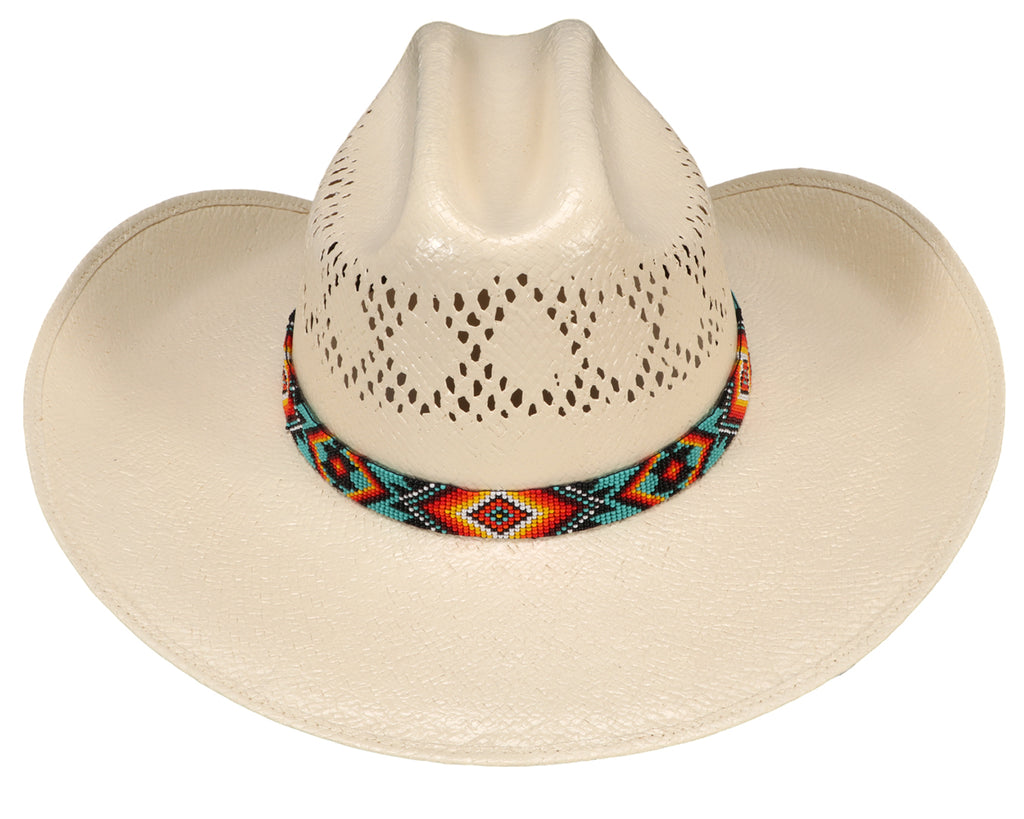 Fort Worth Beaded Hat Band in Turquoise Aztec Design