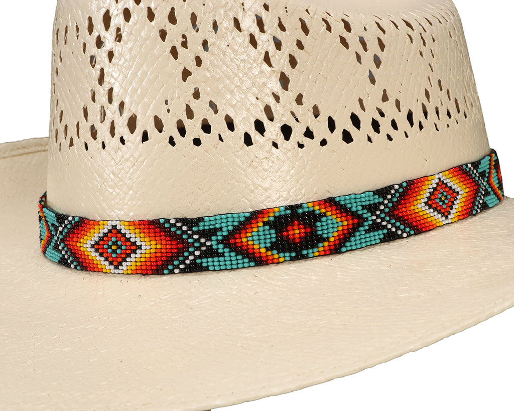 Fort Worth Beaded Hat Band in Turquoise Aztec Design