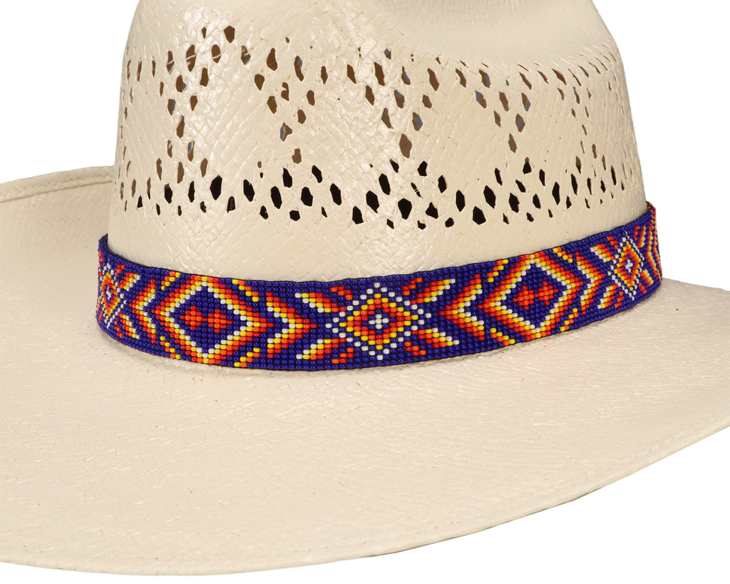 Fort Worth Beaded Hat Band in Blue Aztec Design