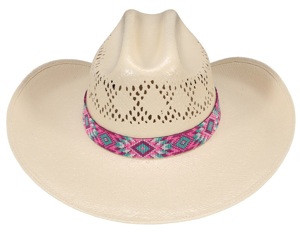 Fort Worth Beaded Hat Band in Pink Aztec Design with 1" thick band - adding a fashionable flourish to any hat