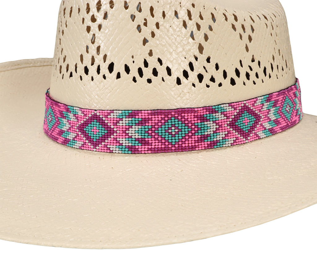 Fort Worth Beaded Hat Band in Pink Aztec Design