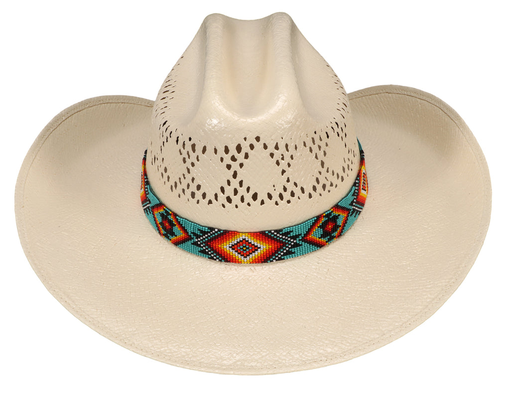 Fort Worth Beaded Hat Band in Turquoise Aztec Design