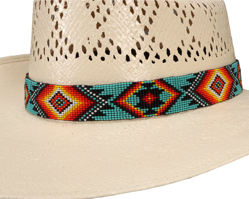 Fort Worth Beaded Hat Band in Turquoise Aztec Design