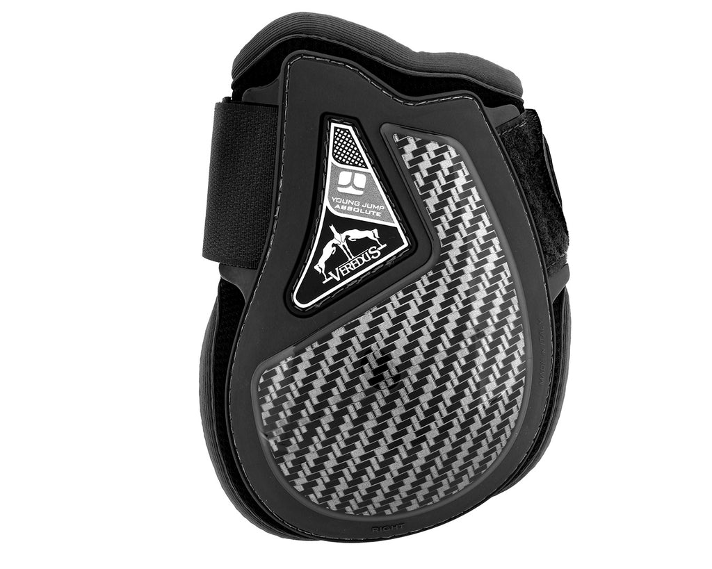 Veredus Young Jump Absolute Carbon Gel Fetlock Boot - Superior protection for young horses during jumping and training. Carbon and Nitrexgel inserts, shockproof shell, and breathable neoprene padding for comfort. Adjustable double Velcro closure. Shop at Greg Grant Saddlery.