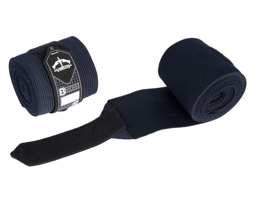 Black fleece and elastic fabric bandages Provides support to tendons and joints during work Length: 330 cm Suitable for horses in various disciplines Shop now at Greg Grant Saddlery