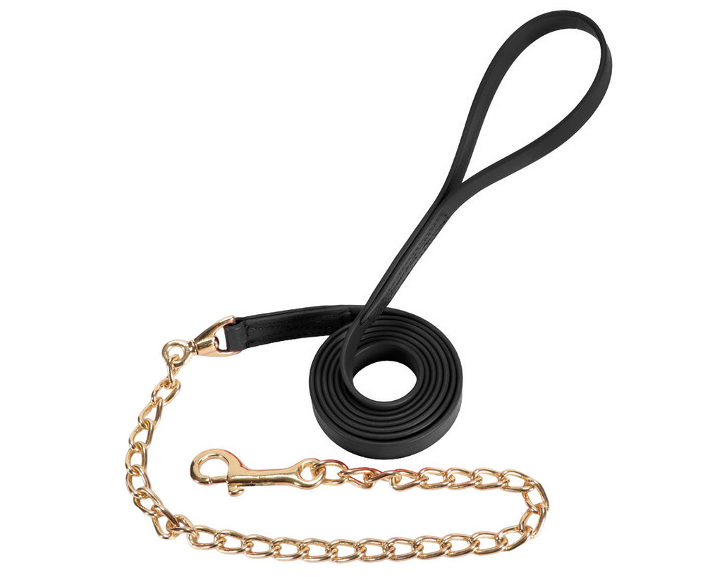 Horse Sense 3/4" PN Lead With Brass Chain, a durable and comfortable lead for horses. The lead is made by Horse Sense, a renowned Australian brand specializing in PVC Strap Goods for the Equestrian Industry since the 1980s. The lead measures 2.4 meters in length and features a 3/4" width for a secure grip. Its exceptional strength and durability surpass traditional leather leads, ensuring long-lasting performance. 