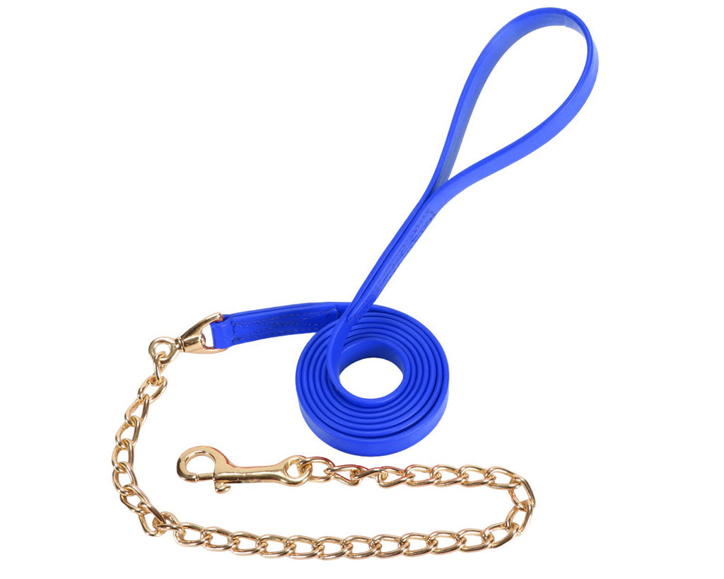 Horse Sense 3/4" PN Lead With Brass Chain, a durable and comfortable lead for horses. The lead is made by Horse Sense, a renowned Australian brand specializing in PVC Strap Goods for the Equestrian Industry since the 1980s. The lead measures 2.4 meters in length and features a 3/4" width for a secure grip. Its exceptional strength and durability surpass traditional leather leads, ensuring long-lasting performance. 