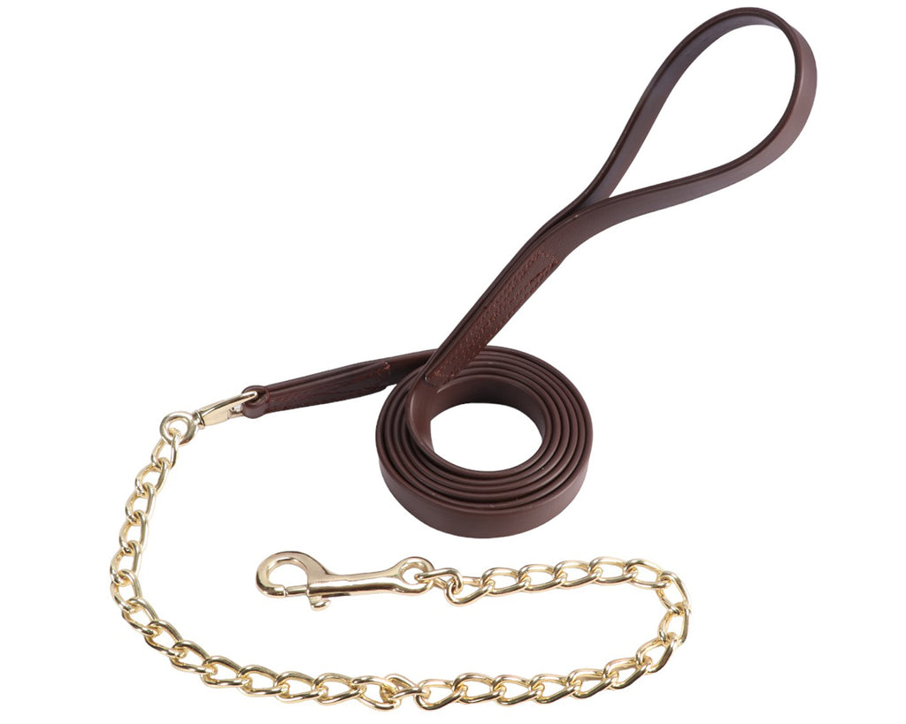 Horse Sense 3/4" PN Lead With Brass Chain, a durable and comfortable lead for horses. The lead is made by Horse Sense, a renowned Australian brand specializing in PVC Strap Goods for the Equestrian Industry since the 1980s. The lead measures 2.4 meters in length and features a 3/4" width for a secure grip. Its exceptional strength and durability surpass traditional leather leads, ensuring long-lasting performance. 