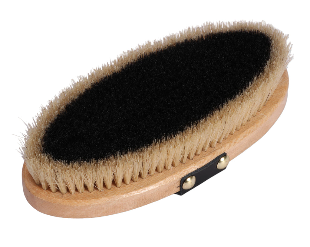 Huntington Black Bristle Body Brush showing bristles for grooming horses and ponies