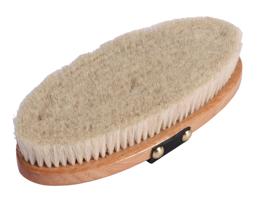 Huntington Goat Hair Body Brush showing bristles for grooming horses and ponies
