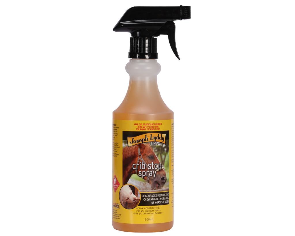 Lyddy's Crib Stop Spray 500mL to help stop destructive biting and chewing habits of horses and ponies