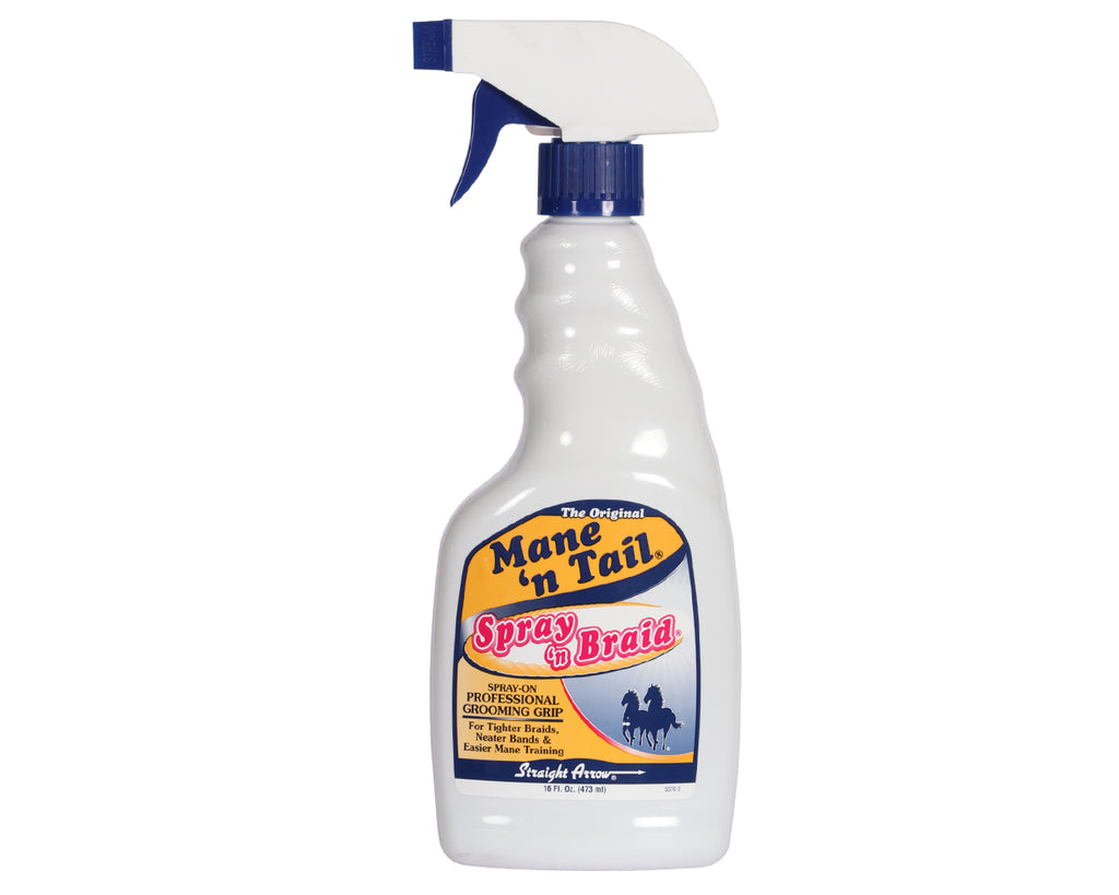 Mane 'n Tail Spray 'n Braid 473mL giving a professional grooming grip perfect for tight braids, neat bands and easy mane training in your horse or pony