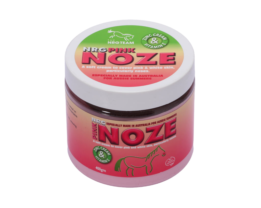 Pink Noze is a soft Zinc cream, enhanced with Vitamin E to protect horses with pink and white skin