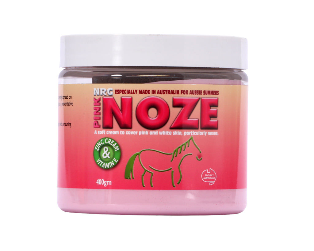 Pink Noze is a soft Zinc cream, enhanced with Vitamin E to protect horses with pink and white skin
