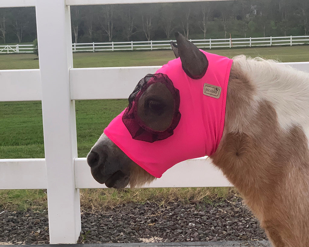 Piccolo Mini Lycra Pull-On Fly Mask for mini horses & ponies, pink colour