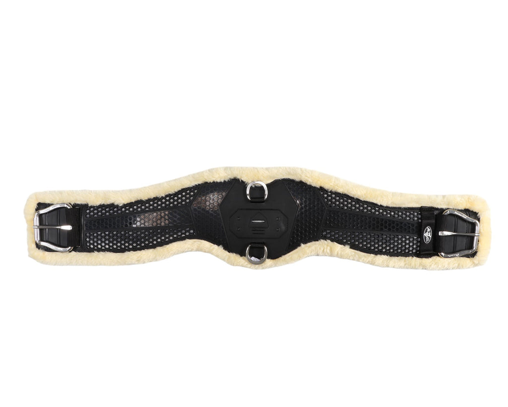 professional's choice contoured cinch with faux shearling liner is specially shaped to allow freedom of movement in the shoulder while keeping the saddle securely in place