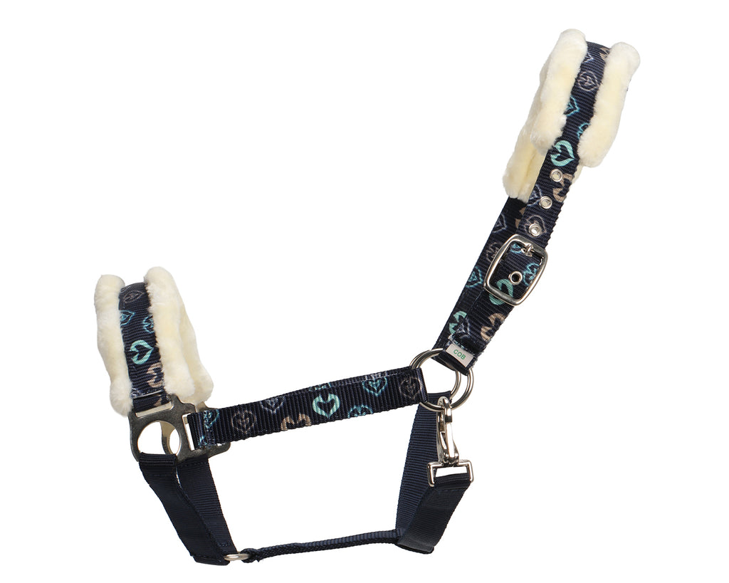 Rancher Fleece Halter - Navy Horse & Hearts Pattern