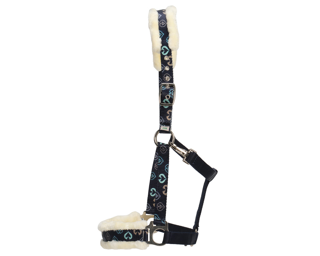 Rancher Fleece Halter - Navy Horse & Hearts Pattern
