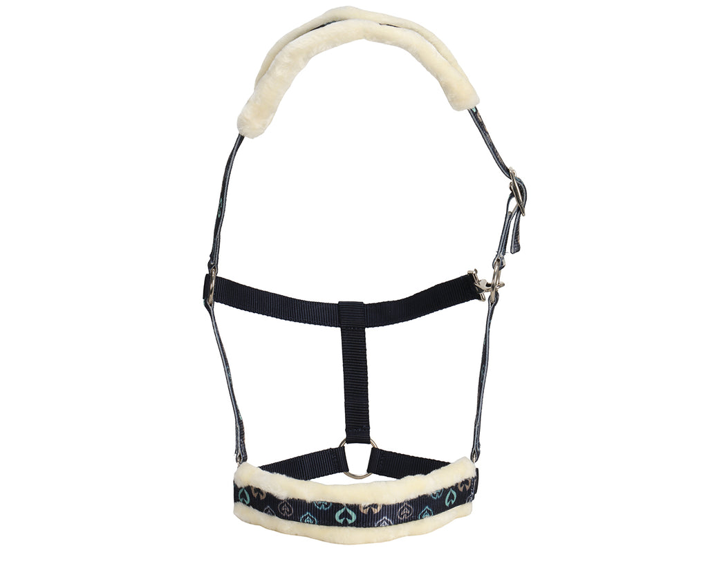 Rancher Fleece Halter - Navy Horse & Hearts Pattern