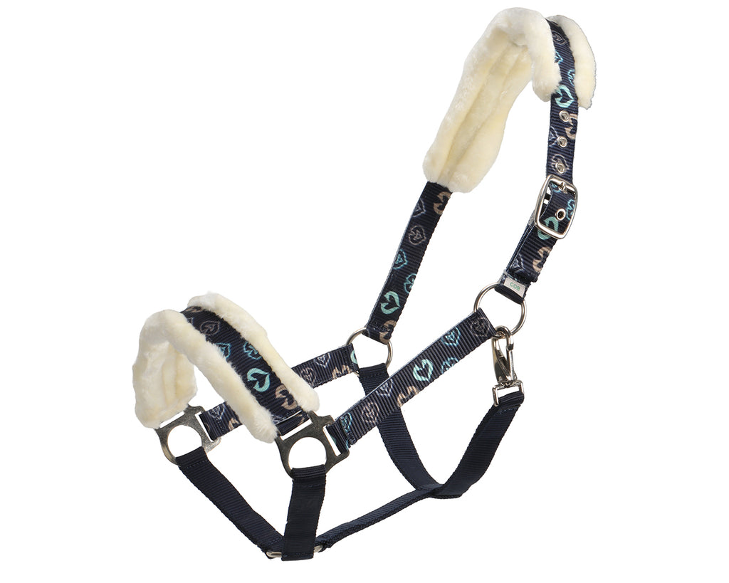 Rancher Fleece Halter - Navy Horse & Hearts Pattern