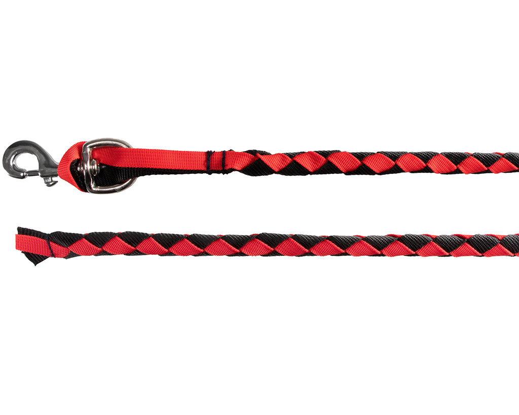 Economy Hand-Braided Poly Lead: A 1/2" braided two-tone poly web lead with a 6' length and 1.1/8" chrome snap.