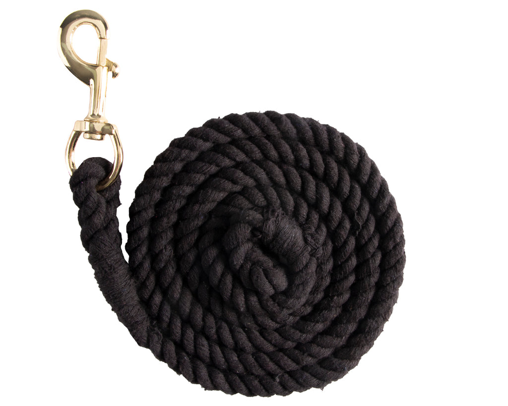 STC 7' Poly Cotton Lead Rope ½" - Various Colours 7ft Splice-Knotted Polycotton Lead Ropes with Brass Snaphooks. Essential for leading and controlling horses, these sturdy and durable lead ropes add a pop of brightness to your tack room. Features lightweight swivel brass snaphook, splice-knotted ends, and available in various vibrant colors. Made from classic, durable polycotton, measuring half-inch thick (1.27cm). 