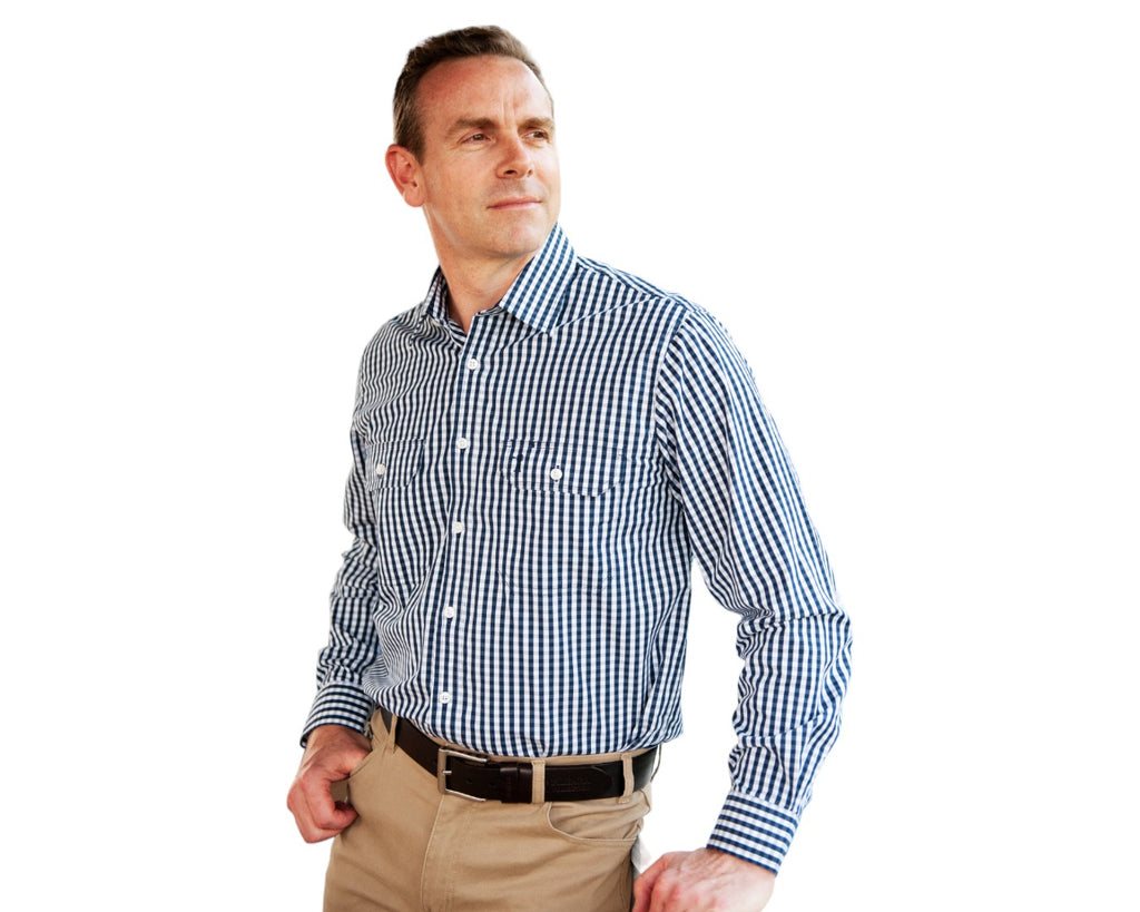 Ritemate Men's Pilbara Check Shirt in Navy/White check designed for both comfort and style 
