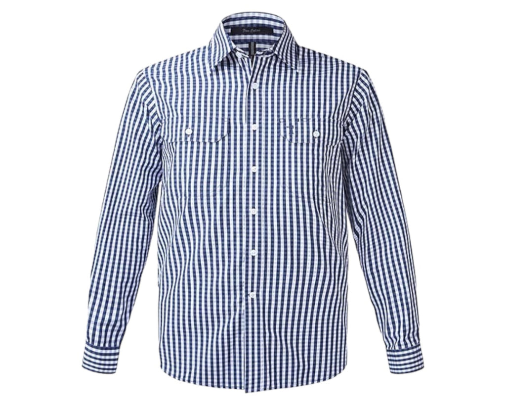 Ritemate Men's Pilbara Check Shirt with windmill embroidery, clear white buttons and dual flap front pockets