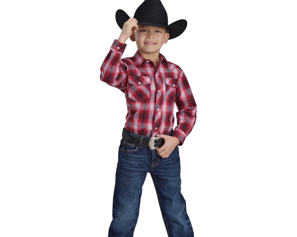 Roper Karman Classic Boy's Plaid Shirt- Red
