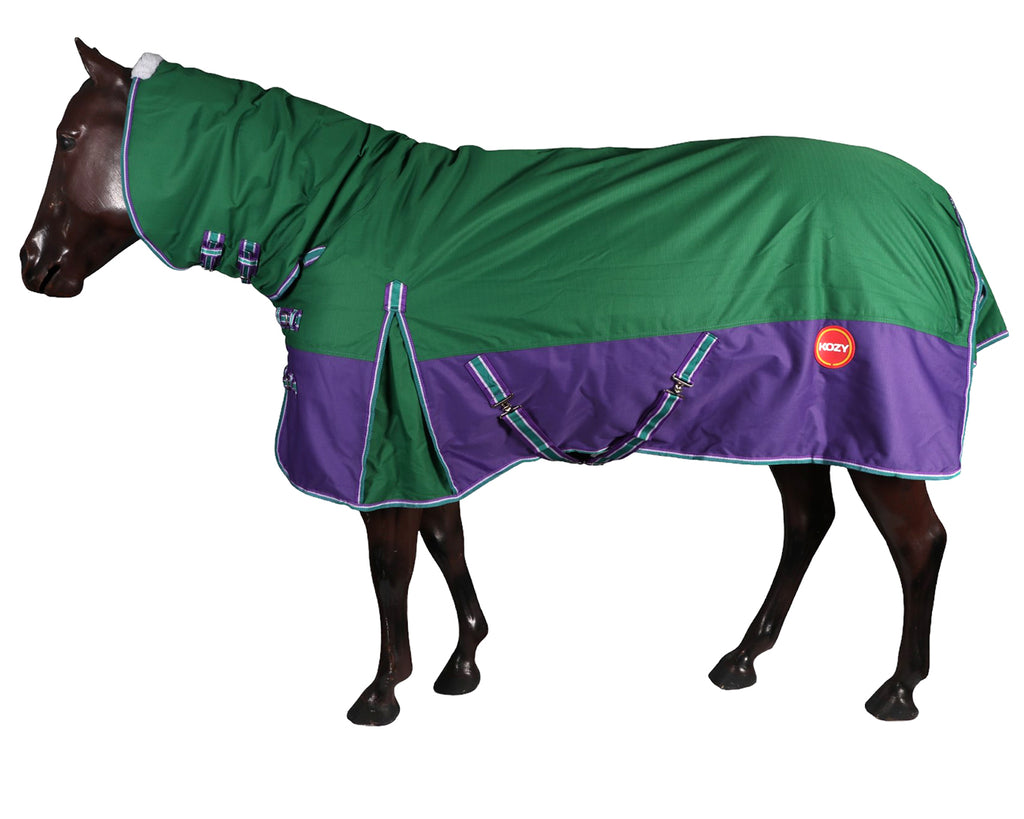 Kozy 1200D Combo: Advanced horse combo with Teflon® technology. Waterproof, breathable, and durable. Features 1200 denier outer, 200g polyfill, and quilted satin lining. Shop now at Greg Grant Saddlery.