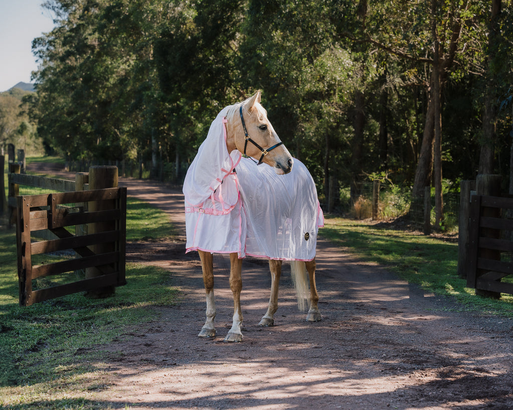 Conrad Fly Mesh Horse Rug Combo - White/Pink