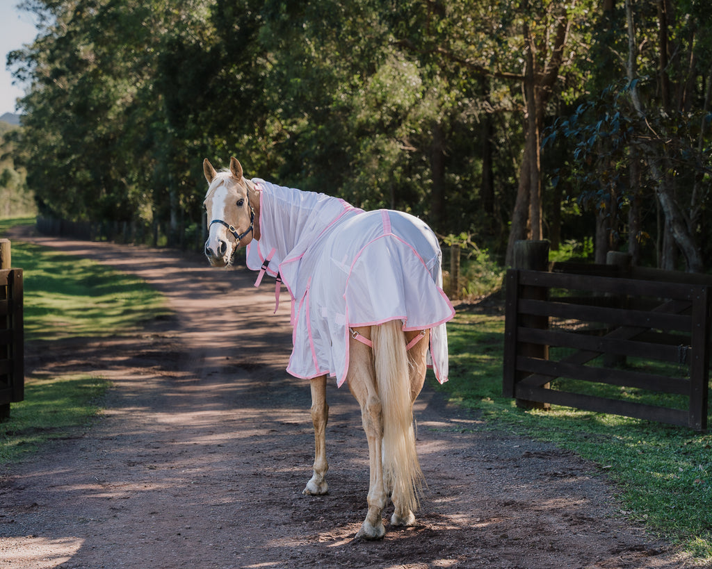 Conrad Fly Mesh Horse Rug Combo - White/Pink