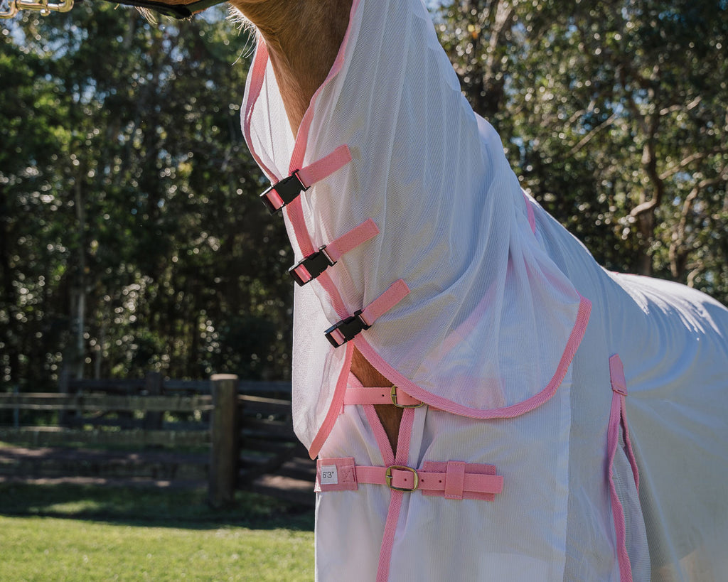 Conrad Fly Mesh Horse Rug Combo - White/Pink