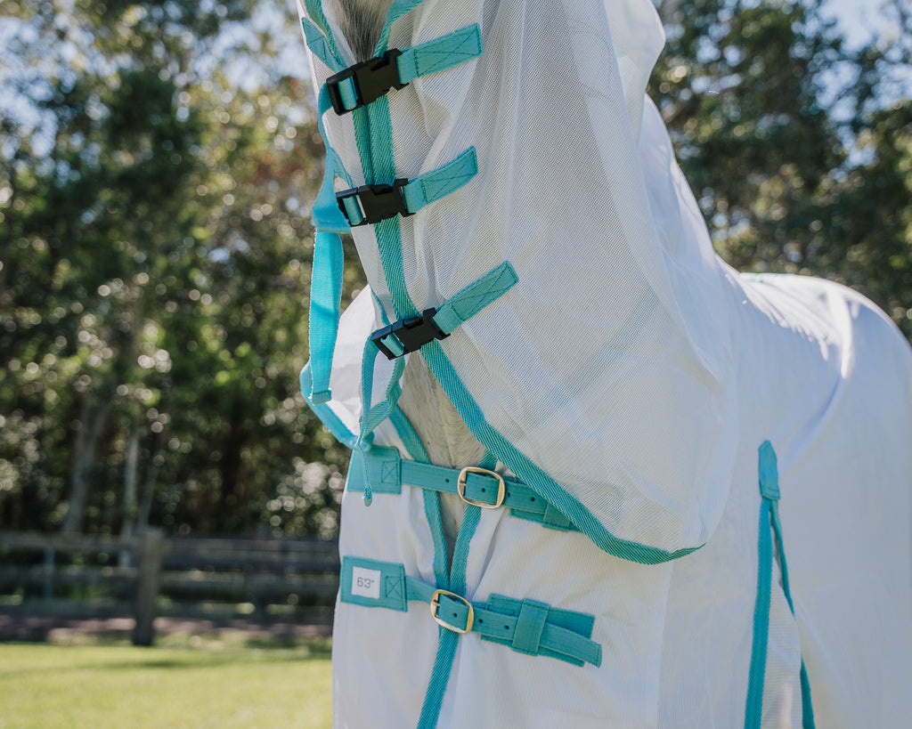 Conrad Fly Mesh Horse Rug Combo - White/Turquoise
