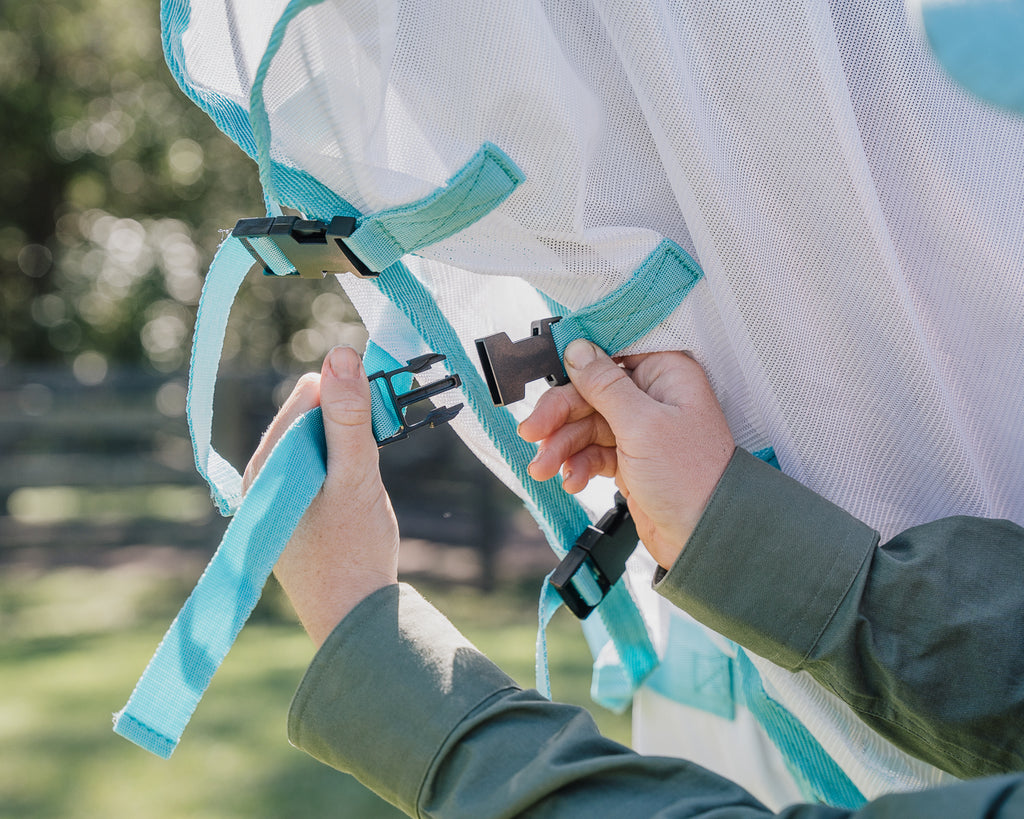 Conrad Fly Mesh Horse Rug Combo - White/Turquoise
