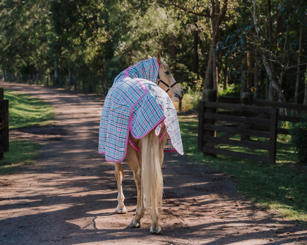 Kool Master PVC Shade Mesh Horse Rug Combo - Ice Blue/Pink
