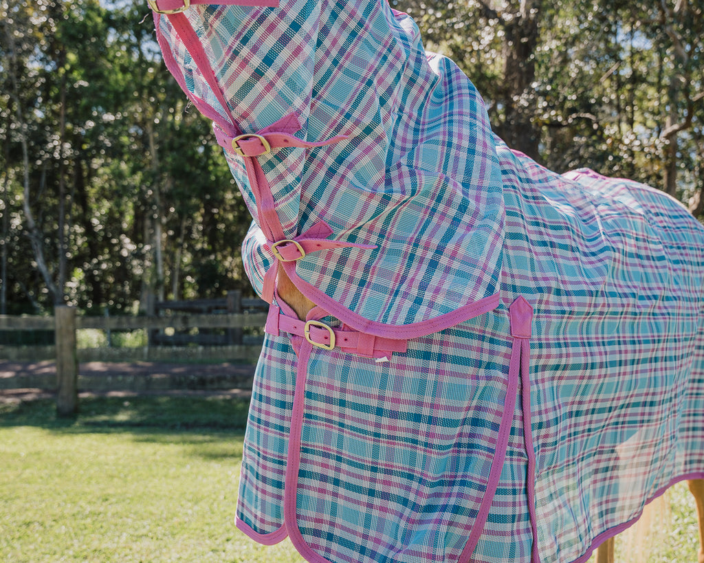 Kool Master PVC Shade Mesh Horse Rug Combo - Ice Blue/Pink