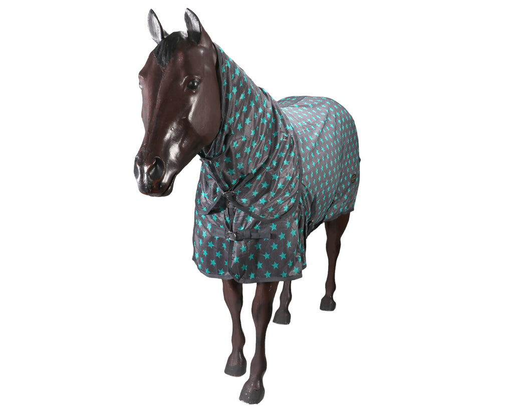 Kool Master Fly Mesh Horse Rug Combo w/Fly Mask - Silver/Turquoise