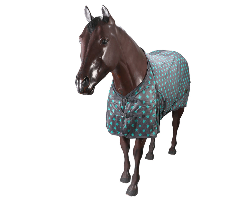 Kool Master Fly Mesh Horse Rug Combo w/Fly Mask - Silver/Turquoise