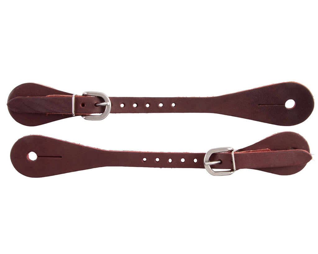 A pair of Professional's Choice Sagebrush Spur Straps made of high-quality leather. The classically shaped leather complements any riding attire and is suitable for both show ring and everyday riding. The spur straps have stainless steel buckles for secure fastening and are durable for ranch or trail riding. These stylish and practical spur straps are a must-have accessory for any equestrian.