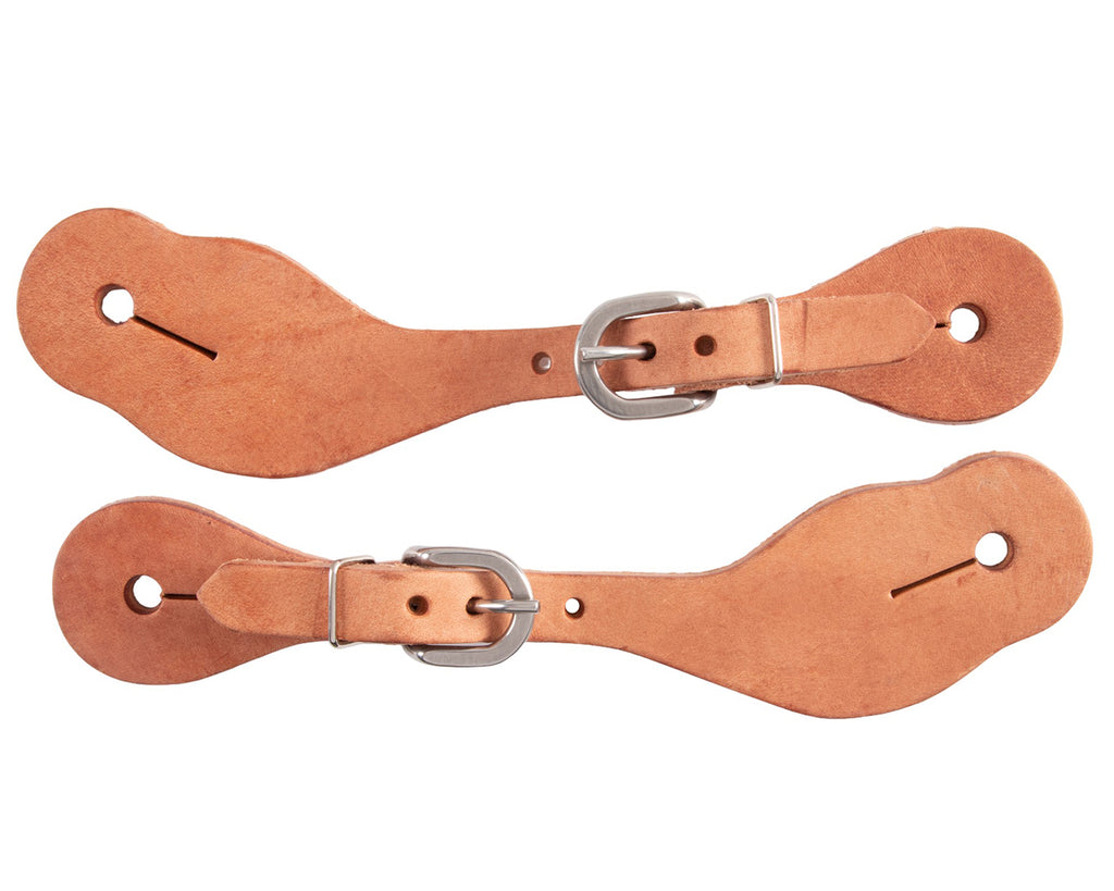 A pair of Professional's Choice Ladies/Youth Spur Straps made of quality harness leather with a basic finish, providing years of reliable service at an affordable price. These spur straps are designed to fit ladies and youth sizes, ensuring a comfortable and secure fit during any ride. Perfect for riders of all levels, these straps are a reliable and practical addition to any equestrian's gear collection.