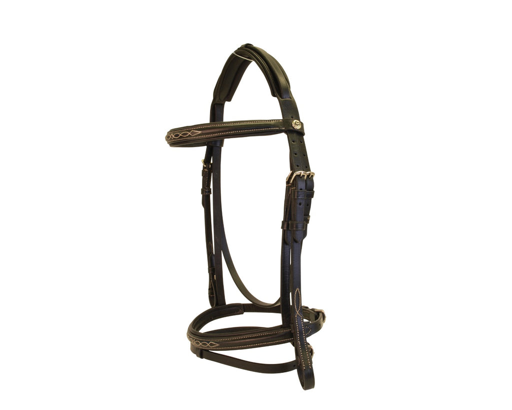 Sterling Fancy Stitching Snaffle Bridle with Reins, Hanoverian noseband, stainless steel hardware, continental webbing reins