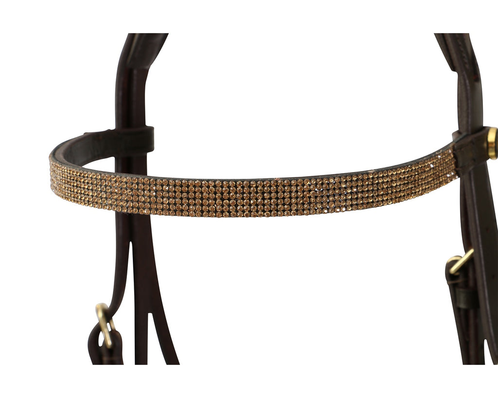 Jeremy & Lord Switch Snaffle Bridle - Gold brow with removable flash, fine bridleware.